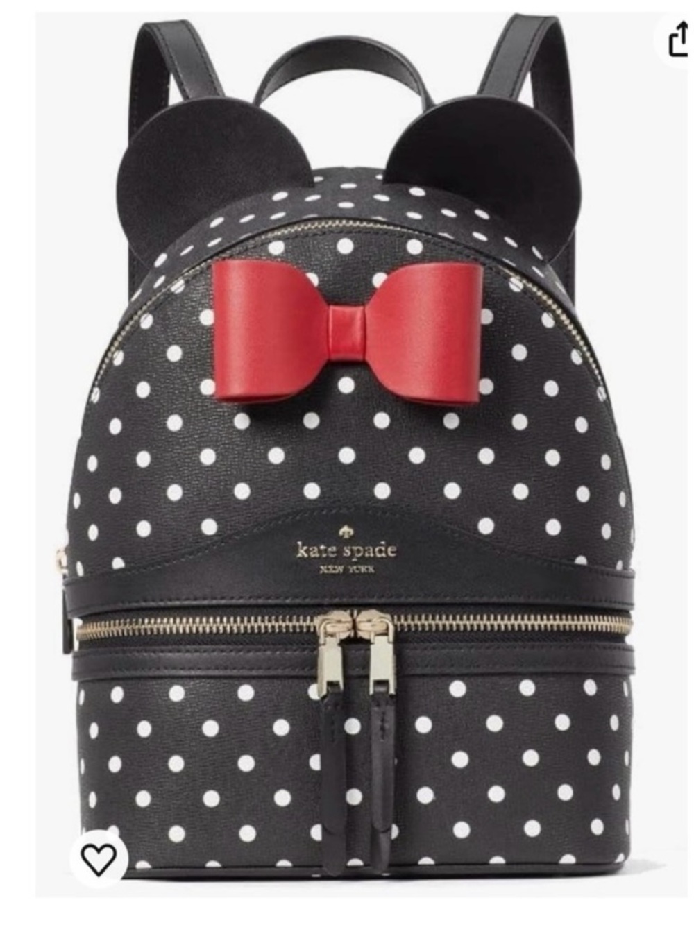 BNWT Kate Spade Black Polka Dot Minnie Mouse Backpack Purse with Red Bow